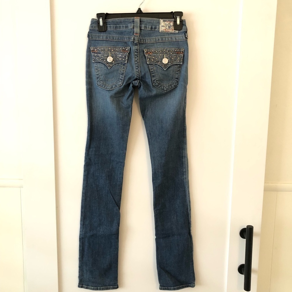 True Religion Blue Embellished Straight Jeans 25